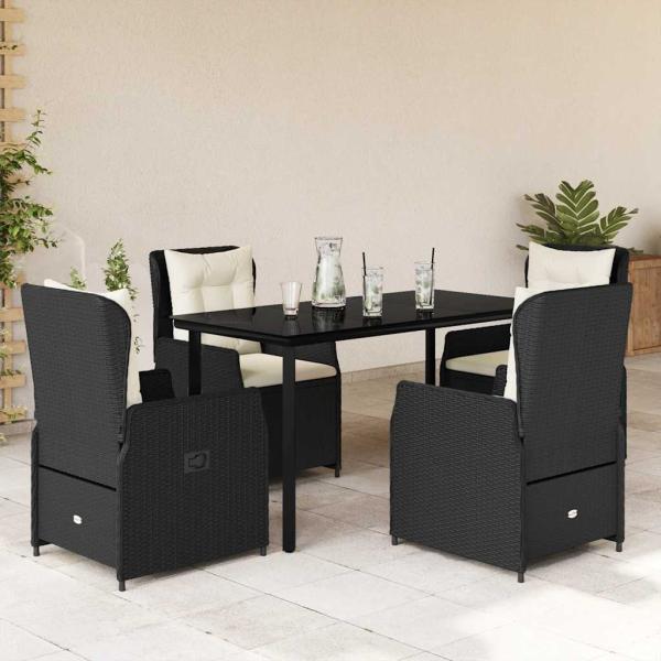 ARDEBO.de - 5-tlg. Garten-Essgruppe mit Kissen Schwarz Poly Rattan