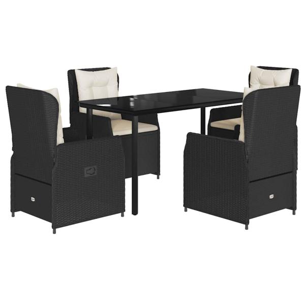 5-tlg. Garten-Essgruppe mit Kissen Schwarz Poly Rattan