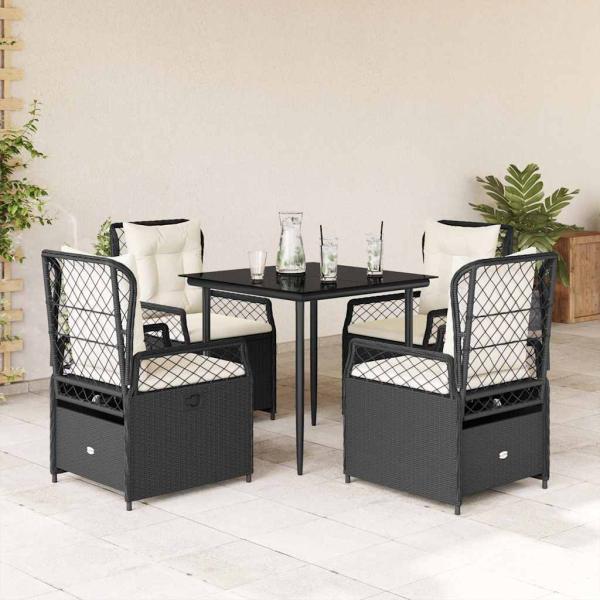 ARDEBO.de - 5-tlg. Garten-Essgruppe mit Kissen Schwarz Poly Rattan