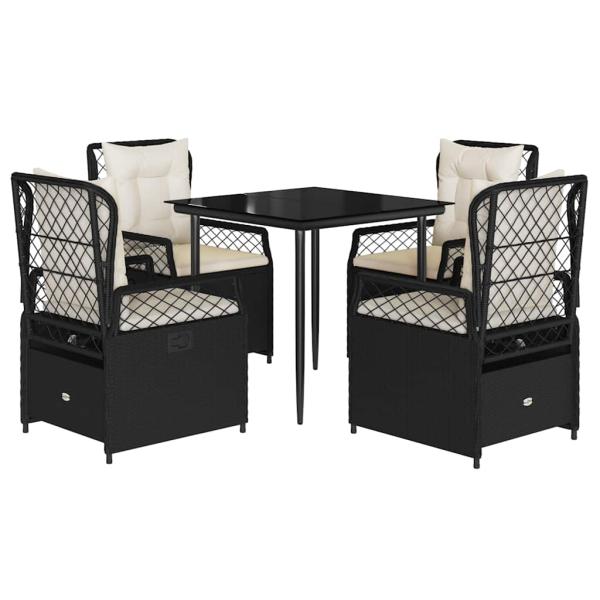 5-tlg. Garten-Essgruppe mit Kissen Schwarz Poly Rattan