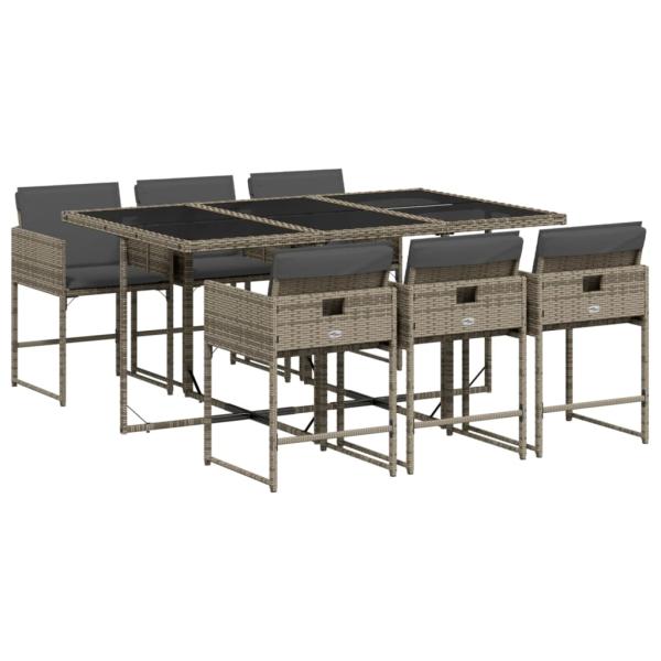 7-tlg. Garten-Essgruppe mit Kissen Grau Poly Rattan