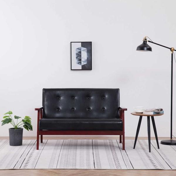 ARDEBO.de - Sofa 2-Sitzer Schwarz Kunstleder