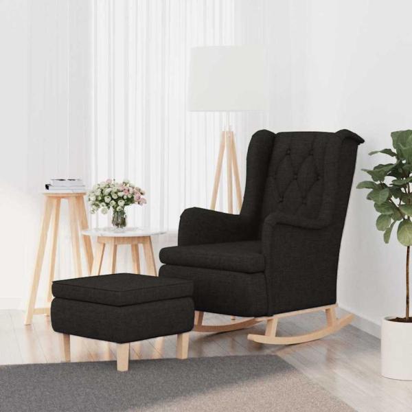 ARDEBO.de - Schaukelsessel mit Hocker Schwarz Stoff
