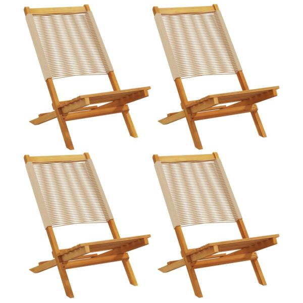 Klappstühle, 4 Stück, beige, massives Akazienholz