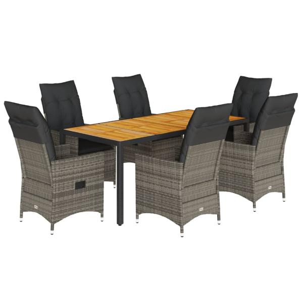 7-tlg. Garten-Essgruppe mit Kissen Grau Poly Rattan