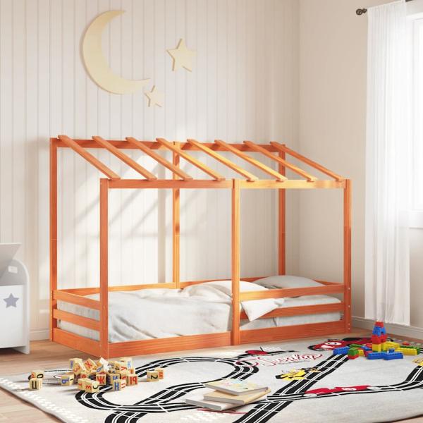ARDEBO.de - Kinderbett mit Dach Wachsbraun 90x190 cm Massivholz Kiefer