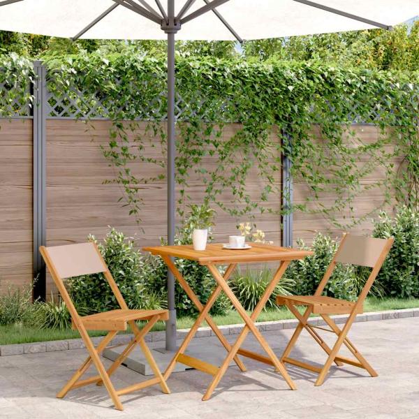 ARDEBO.de - 3-tlg. Bistro-Set Taupe Stoff und Massivholz