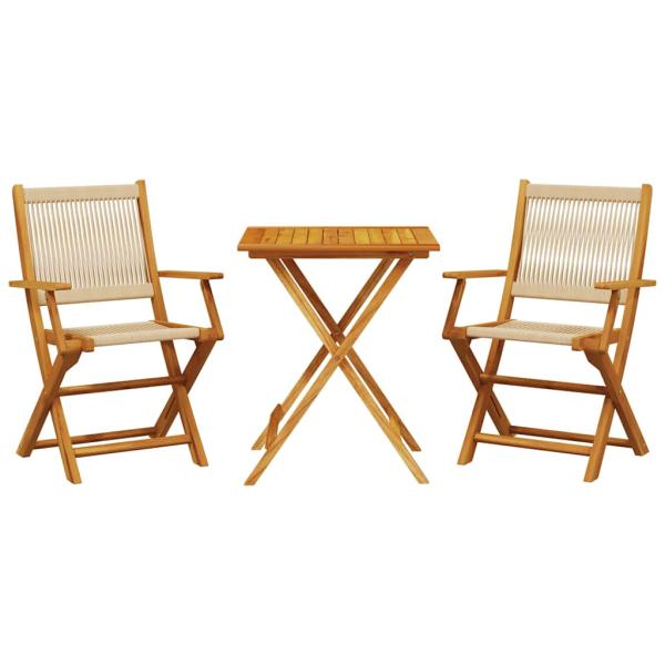 3-tlg. Bistro-Set Beige Polypropylen und Massivholz