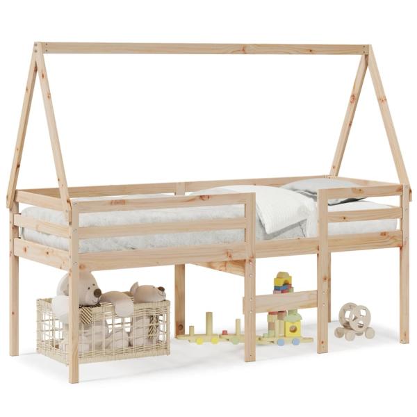 Hochbett mit Dach 75x190 cm Massivholz Kiefer