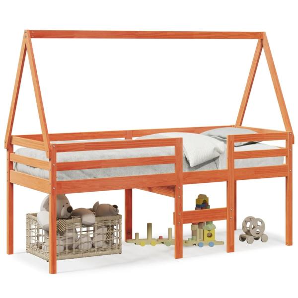 Hochbett mit Dach Wachsbraun 75x190 cm Massivholz Kiefer