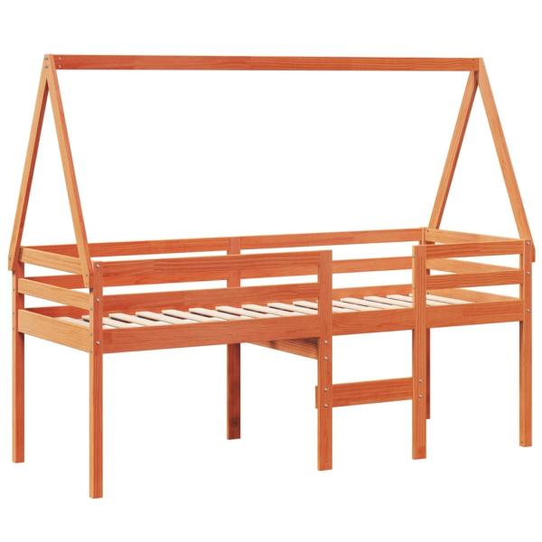 Hochbett mit Dach Wachsbraun 75x190 cm Massivholz Kiefer