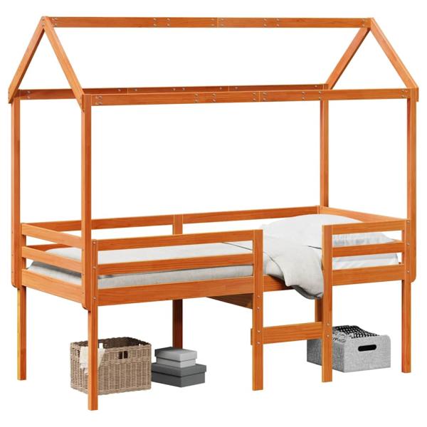 Hochbett mit Dach Wachsbraun 75x190 cm Massivholz Kiefer