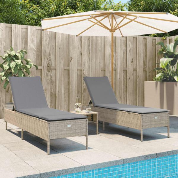 ARDEBO.de - Sonnenliegen mit Auflagen 2 Stk. Beige Poly Rattan