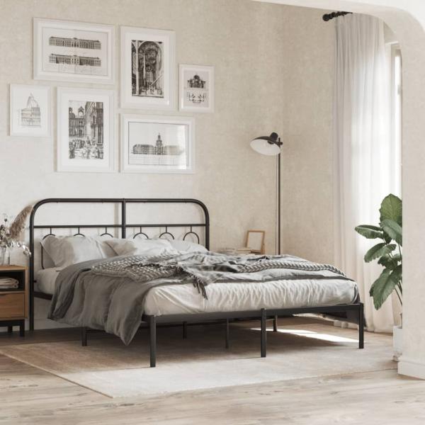 ARDEBO.de - Bettgestell mit Kopfteil Metall Schwarz 140x190 cm
