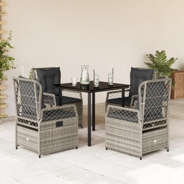 ARDEBO.de - 5-tlg. Garten-Essgruppe mit Kissen Grau Poly Rattan