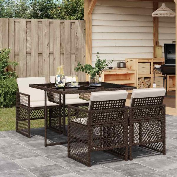 ARDEBO.de - 5-tlg. Garten-Essgruppe mit Kissen Braun Poly Rattan