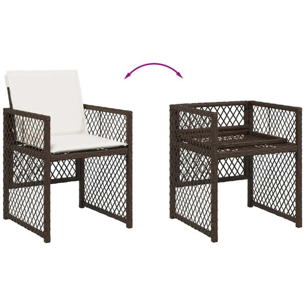7-tlg. Garten-Essgruppe mit Kissen Braun Poly Rattan