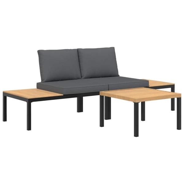 3-tlg. Garten-Sofagarnitur mit Kissen Schwarz Aluminium