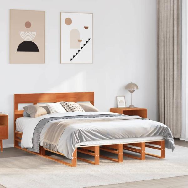 ARDEBO.de - Massivholzbett ohne Matratze Wachsbraun 135x190 cm Kiefernholz
