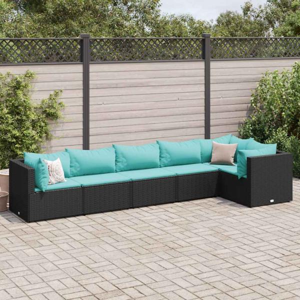 ARDEBO.de - 6-tlg. Garten-Lounge-Set mit Kissen Schwarz Poly Rattan