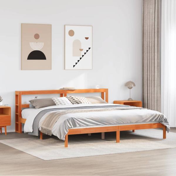ARDEBO.de - Bettgestell mit Kopfteil ohne Matratze Wachsbraun 200x200 cm