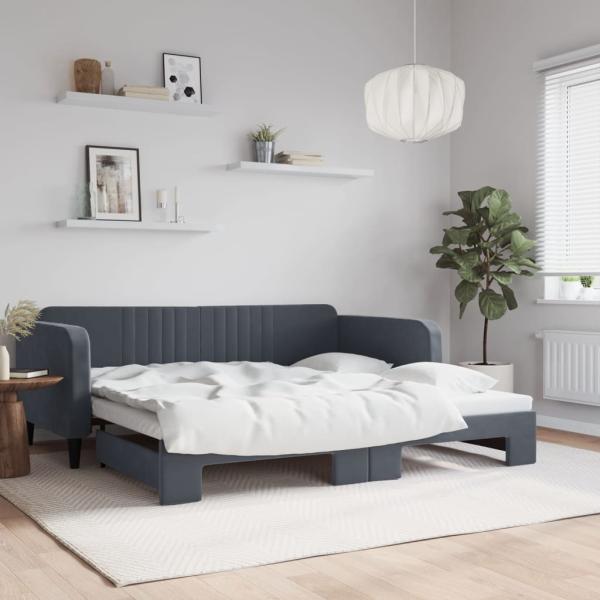 ARDEBO.de - Tagesbett Ausziehbar Dunkelgrau 100x200 cm Samt