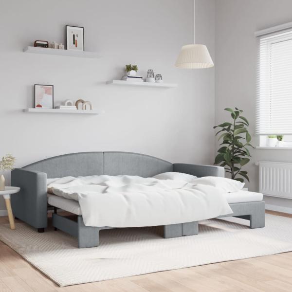 ARDEBO.de - Tagesbett Ausziehbar Hellgrau 90x200 cm Stoff