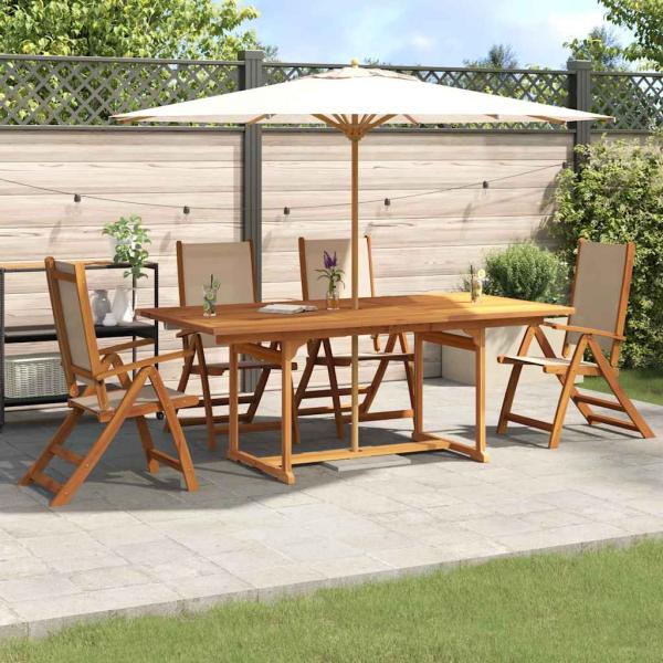 ARDEBO.de - 5-tlg. Garten-Essgruppe Massivholz Akazie und Textilene