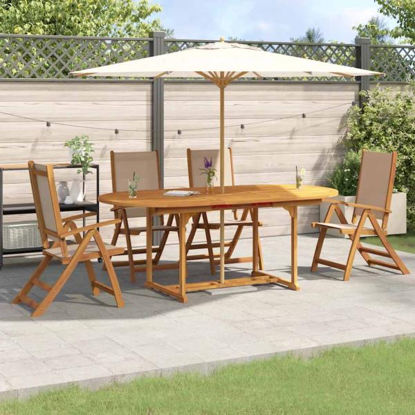 ARDEBO.de - 5-tlg. Garten-Essgruppe Massivholz Akazie und Textilene