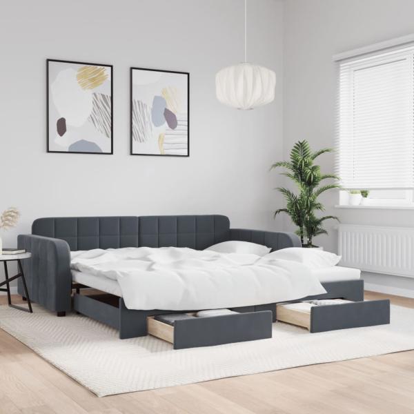 ARDEBO.de - Tagesbett Ausziehbar mit Schubladen Dunkelgrau 100x200 cm Samt