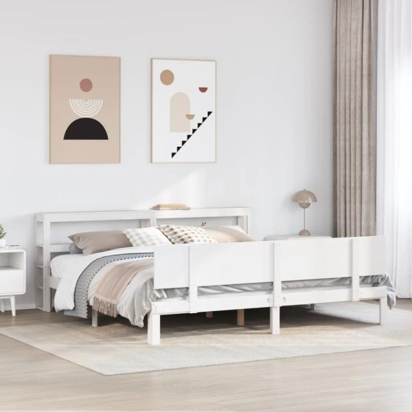ARDEBO.de - Bettgestell mit Kopfteil ohne Matratze Weiß 200x200 cm