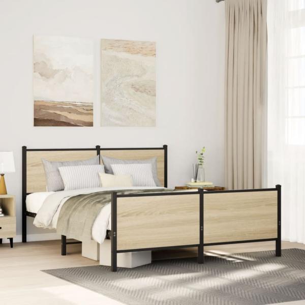 ARDEBO.de - Metallbett ohne Matratze Sonoma-Eiche 140x190 cm