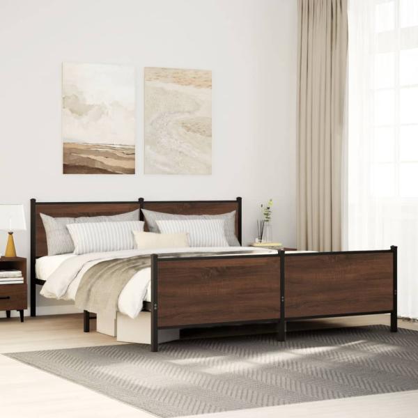 ARDEBO.de - Metallbett ohne Matratze Braun Eichen-Optik 183x213 cm