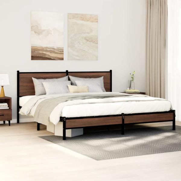 ARDEBO.de - Metallbett ohne Matratze Braun Eichen-Optik 180x200 cm