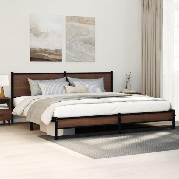ARDEBO.de - Metallbett ohne Matratze Braun Eichen-Optik 193x203 cm