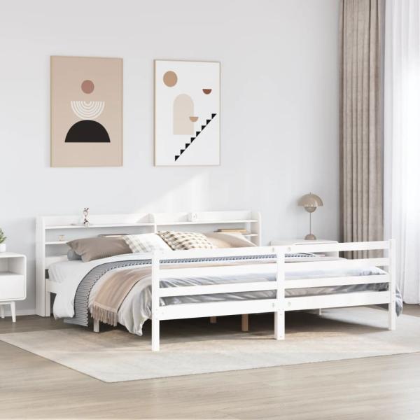 ARDEBO.de - Bettgestell mit Kopfteil ohne Matratze Weiß 200x200 cm