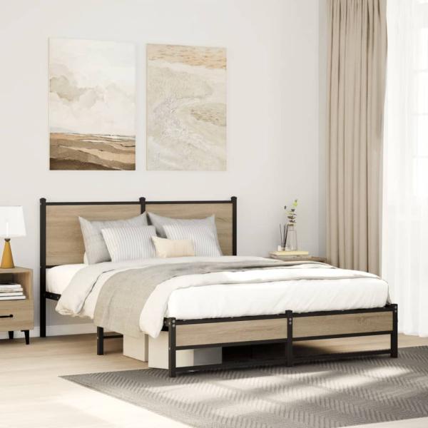 ARDEBO.de - Metallbett ohne Matratze Sonoma-Eiche 140x200 cm