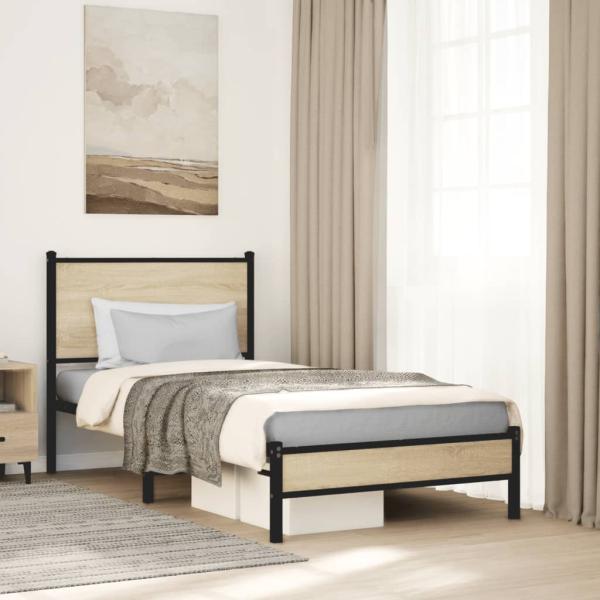 ARDEBO.de - Metallbett ohne Matratze Sonoma-Eiche 75x190 cm