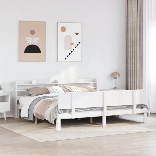 ARDEBO.de - Bettgestell mit Kopfteil ohne Matratze Weiß 200x200 cm
