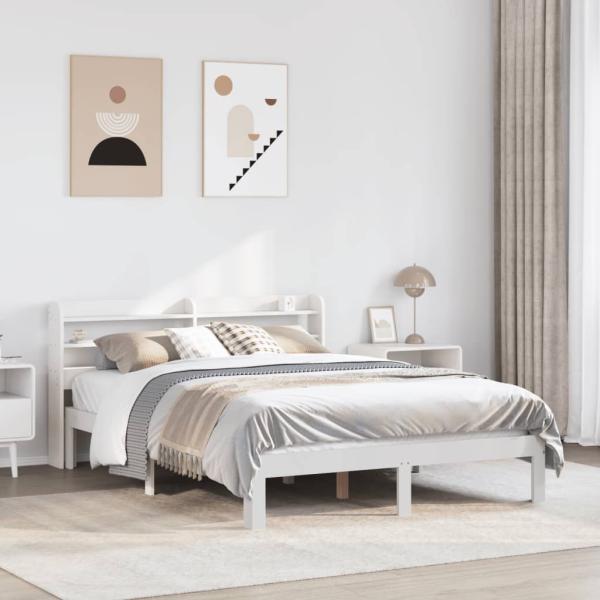 ARDEBO.de - Bettgestell mit Kopfteil ohne Matratze Weiß 135x190 cm