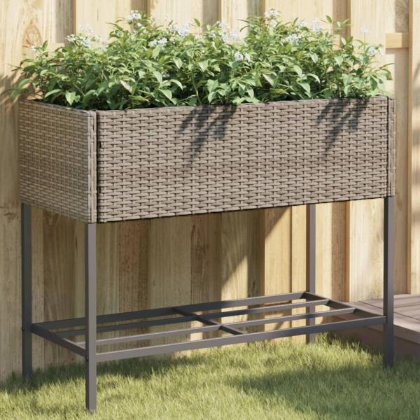 ARDEBO.de - Hochbeete mit Ablage 2 Stk. Grau 90x40x75 cm Poly Rattan