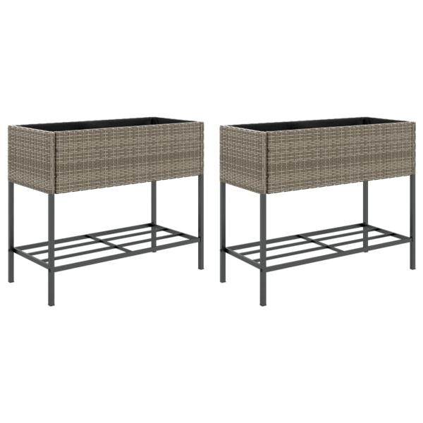 Hochbeete mit Ablage 2 Stk. Grau 90x40x75 cm Poly Rattan