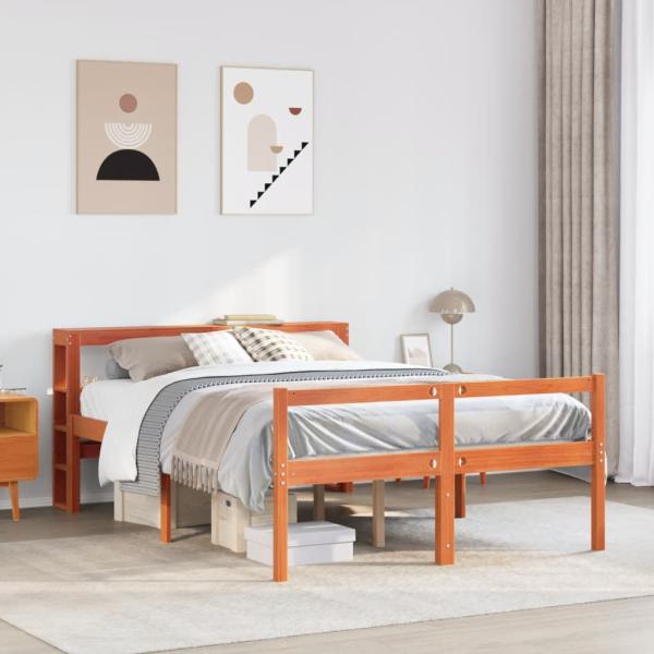 ARDEBO.de - Bettgestell mit Kopfteil ohne Matratze Wachsbraun 120x200 cm