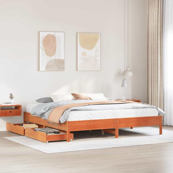 ARDEBO.de - Massivholzbett ohne Matratze Wachsbraun 180x200 Kiefernholz