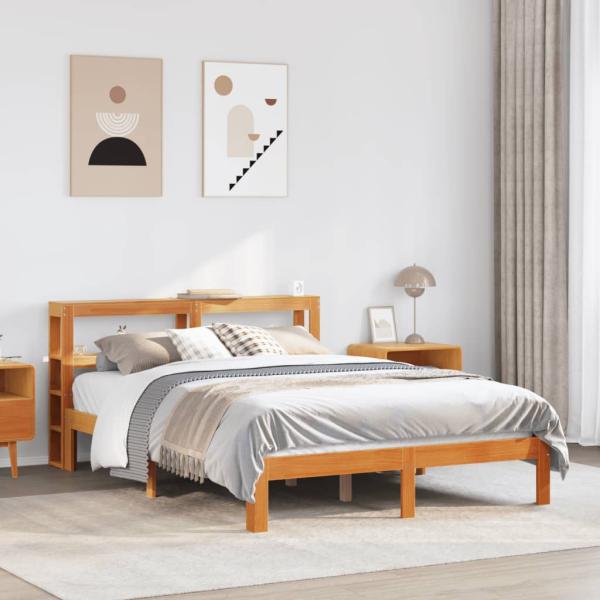 ARDEBO.de - Massivholzbett ohne Matratze Wachsbraun 135x190 cm Kiefernholz