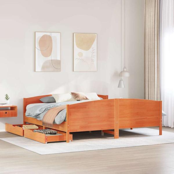 ARDEBO.de - Massivholzbett ohne Matratze Wachsbraun 180x200 Kiefernholz