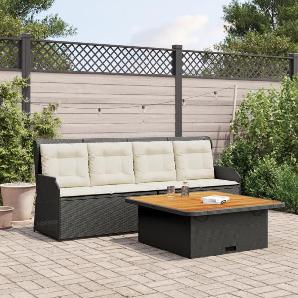 ARDEBO.de - 3-tlg. Garten-Sofagarnitur mit Kissen Schwarz Poly Rattan