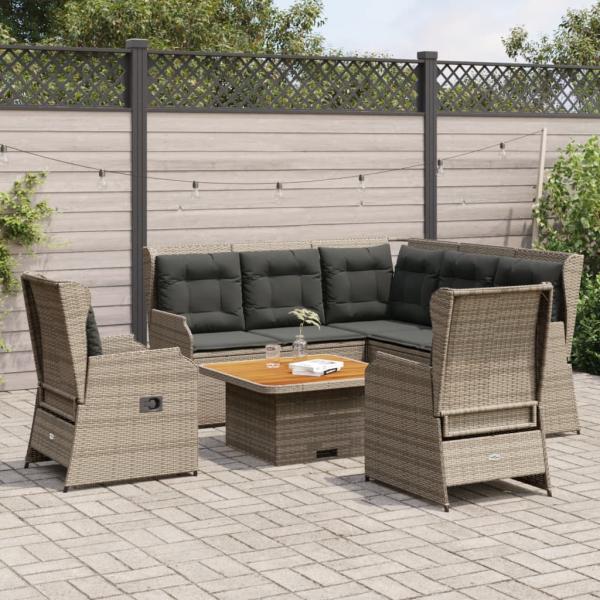 ARDEBO.de - 5-tlg. Garten-Lounge-Set mit Kissen Grau Poly Rattan