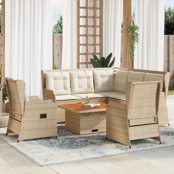 ARDEBO.de - 5-tlg. Garten-Lounge-Set mit Kissen Beige Poly Rattan