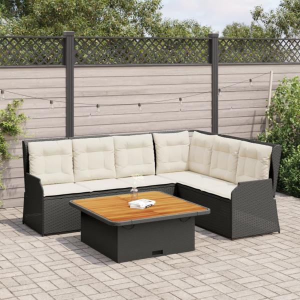 ARDEBO.de - 5-tlg. Garten-Lounge-Set mit Kissen Schwarz Poly Rattan